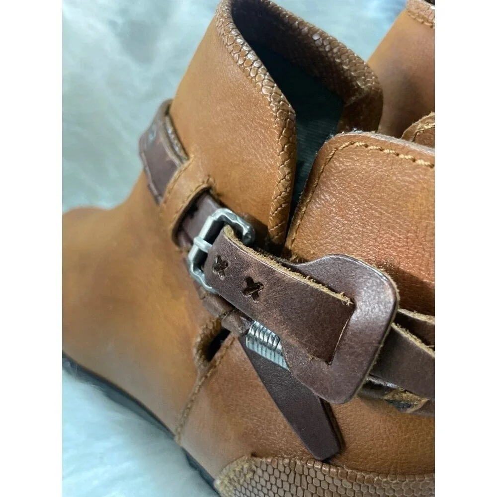Free People Low Rider Tan Leather Snake Embossed Ankle Boots Womens 9.5‎